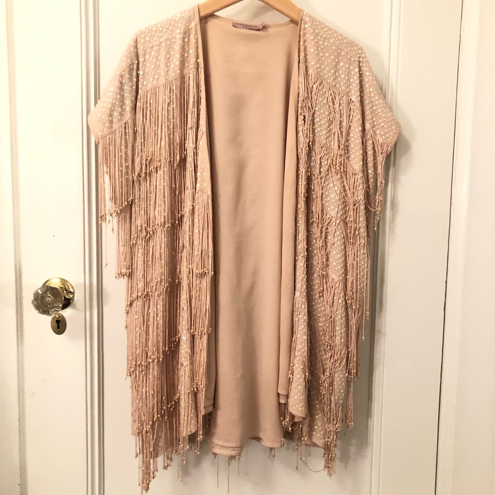 Calypso icy pink, sequin and fringe jacket.